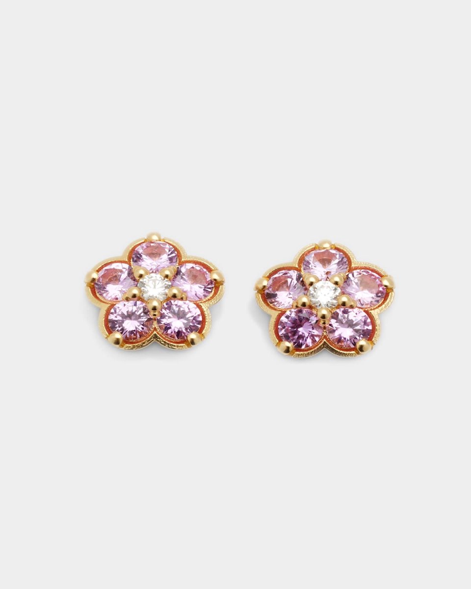 Wild Child Diamond and Pink Sapphire Stud Earrings